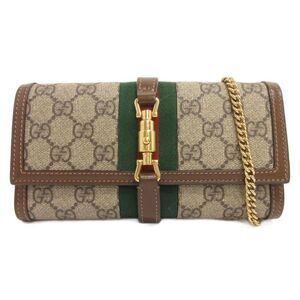 Gucci Jackie Chain Wallet GG Supreme Long Wallet 652681 Brown Beige